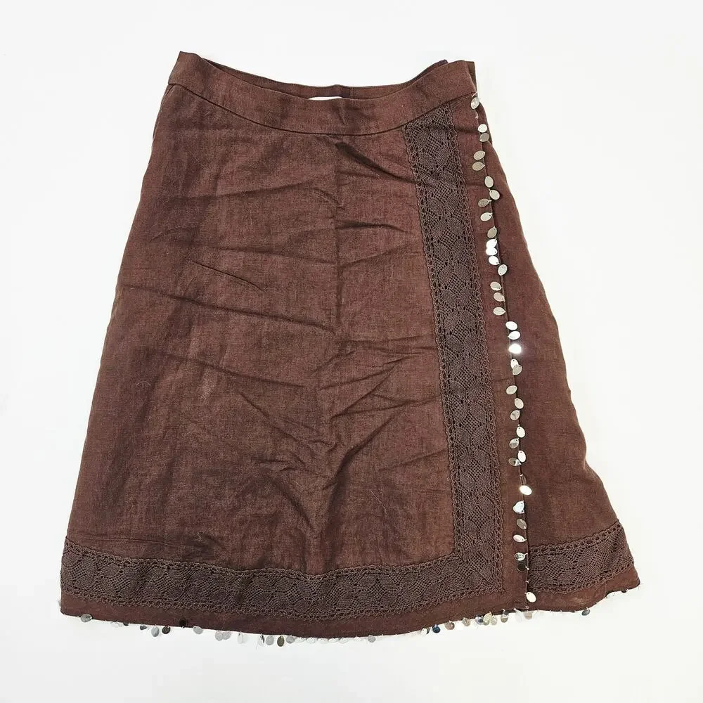 Y2k Linen Blend Skirt Fairycore Sequin Festival Core Boho - Size 10 - Picture 5 of 7